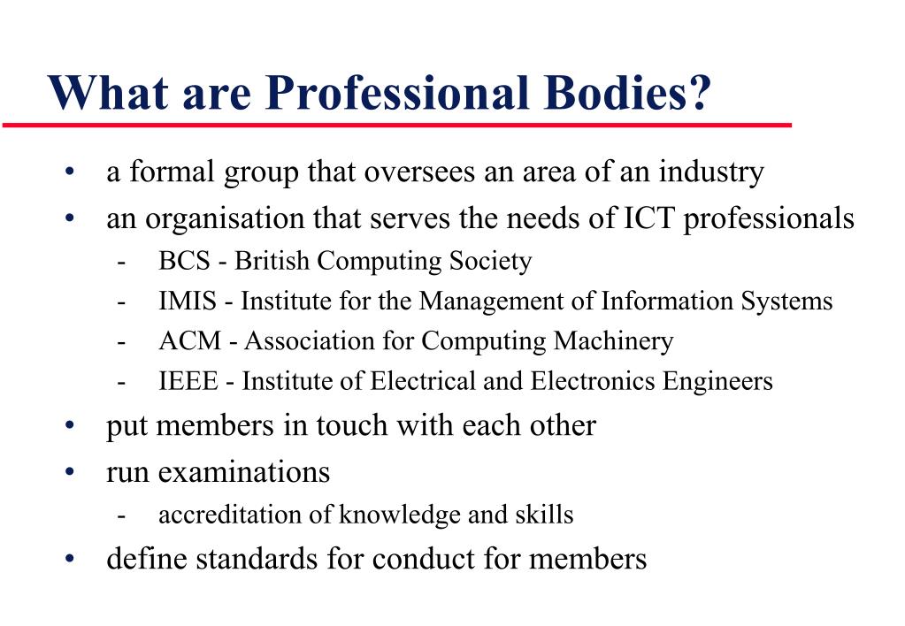 List And Explain Computer Professional Bodies