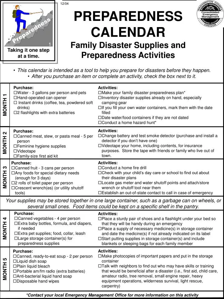 PPT PREPAREDNESS CALENDAR Family Disaster Supplies and Preparedness