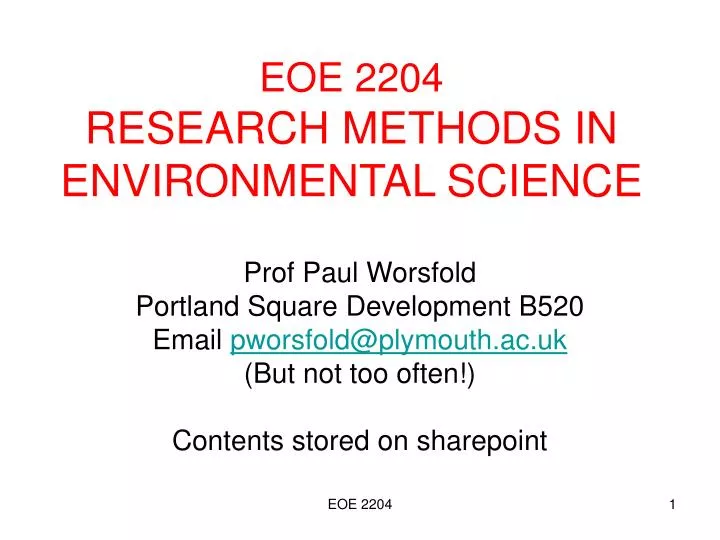 Ppt Eoe 2204 Research Methods In Environmental Science Powerpoint Presentation Id 6804337