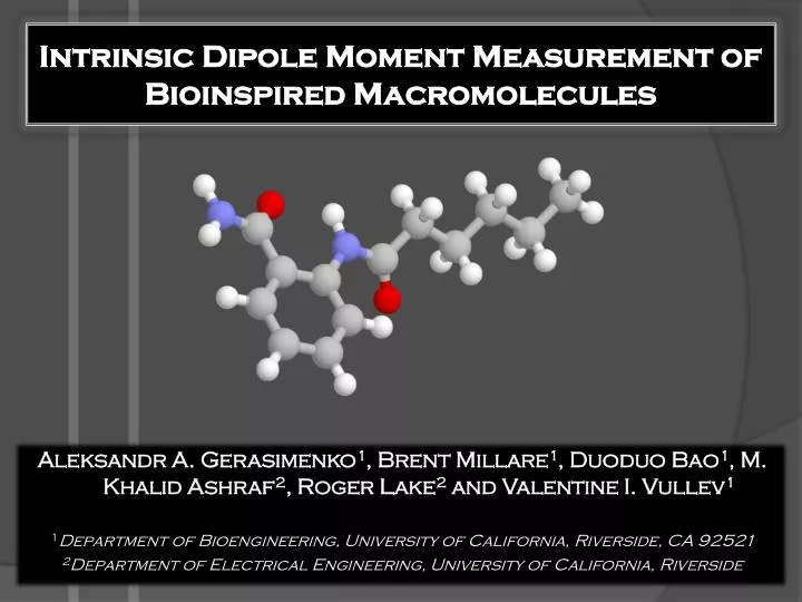 intrinsic dipole moment measurement of bioinspired macromolecules n.