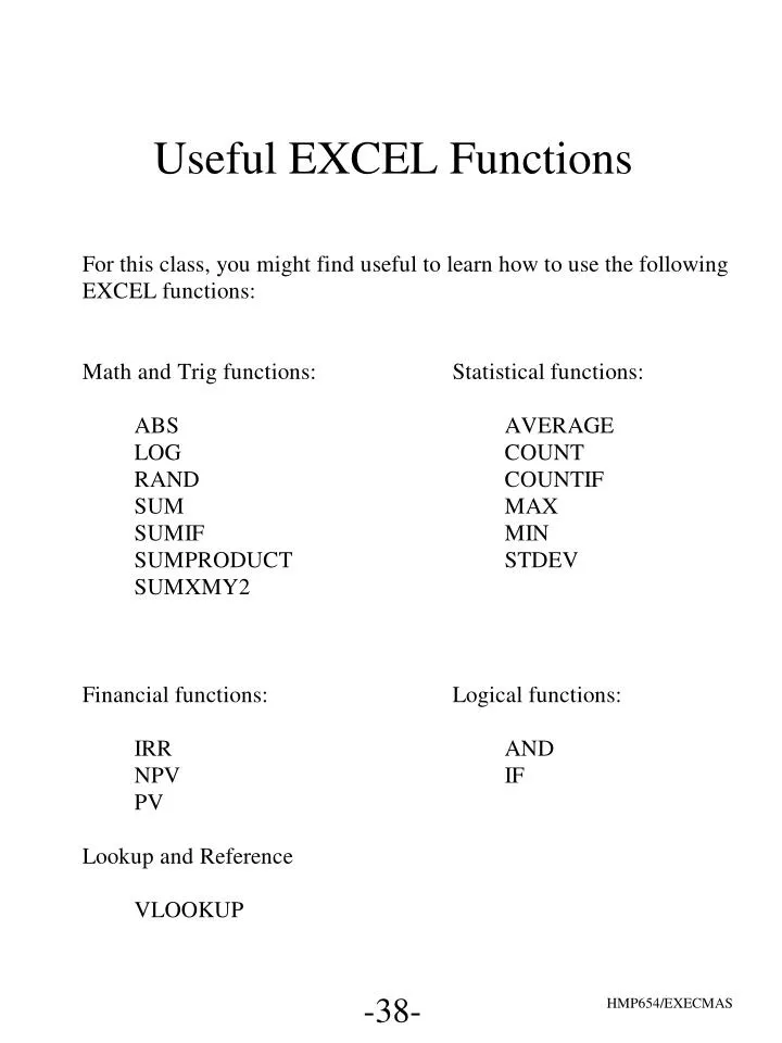 PPT - Useful EXCEL Functions PowerPoint Presentation, free download ...