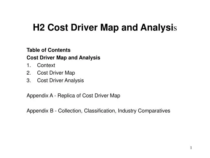 h2 cost driver map and analysi s n.