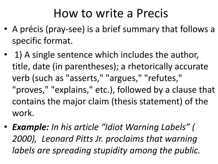 how to write a precis summary