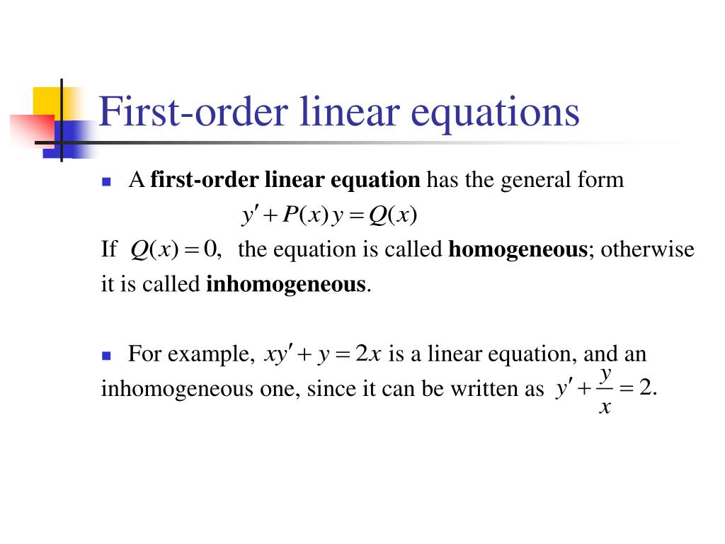 Linear перевод. First order equations. Linear equation. Homogeneous Linear equations. Homogeneous equation example.