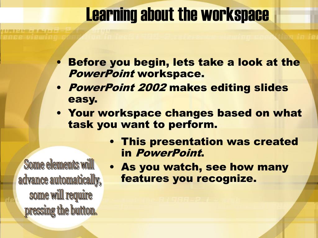 what is the main workspace of a presentation program called