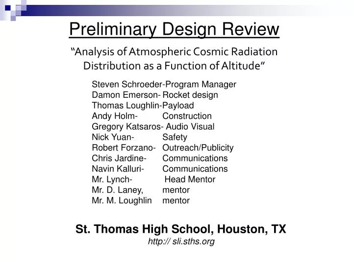 preliminary design review presentation