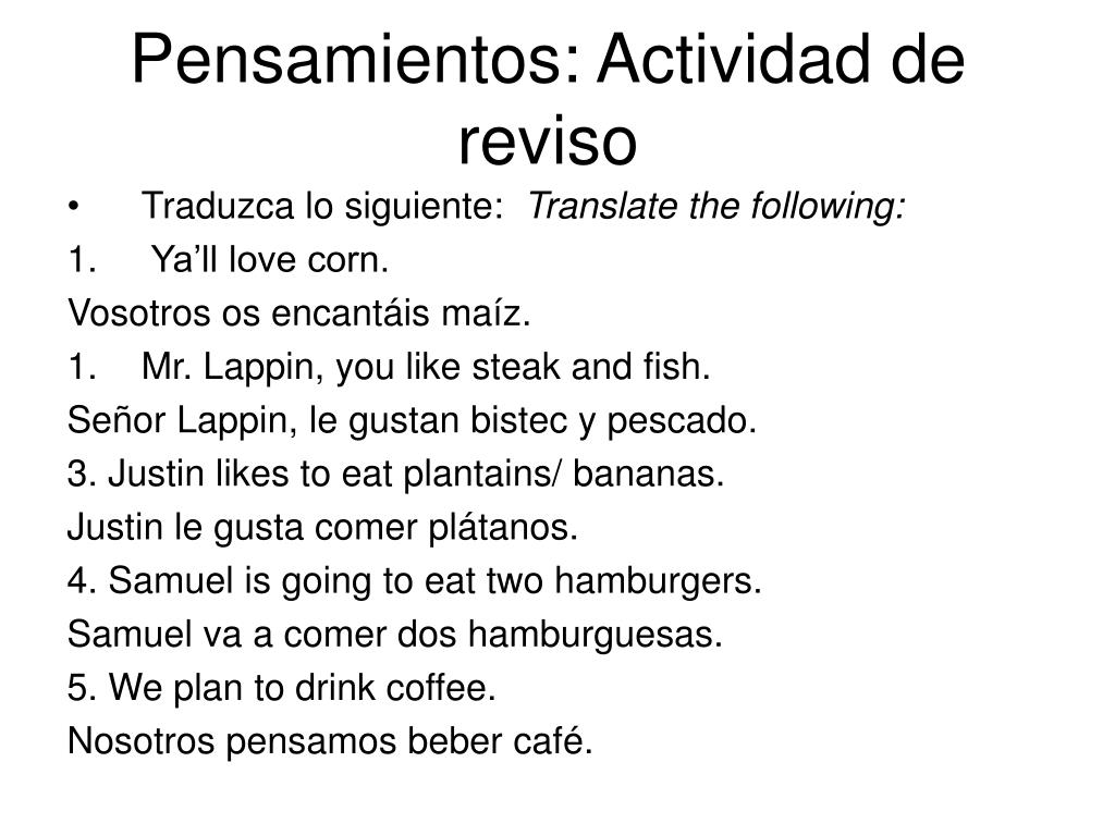 PPT - Pensamientos: Actividad de reviso PowerPoint Presentation, free ...