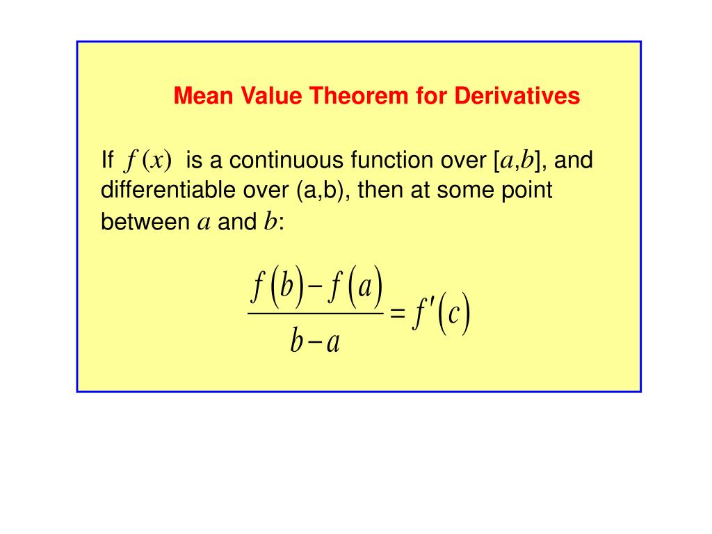 PPT - Mean Value Theorem for Derivatives PowerPoint Presentation, free ...