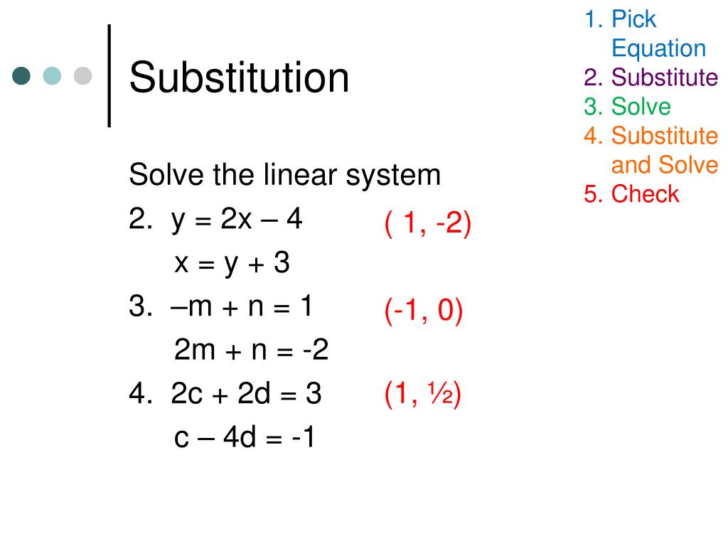 solve each system by substitution