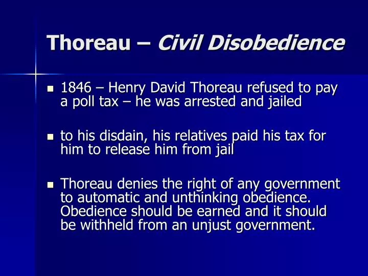 thoreau resistance to civil government essay (thoreau) resistance to civil government (civil disobedience) is an essay by american transcendentalist henry david thoreau that was first published in 1849. thoreau resistance to civil government essay (thoreau) resistance to civil government (civil disobedience) is an essay by american transcendentalist henry david thoreau that was first published in 1849.