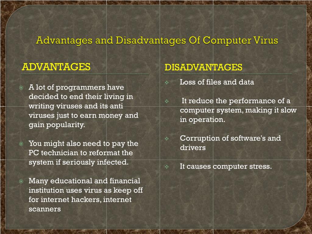 computer virus advantages and disadvantages essay