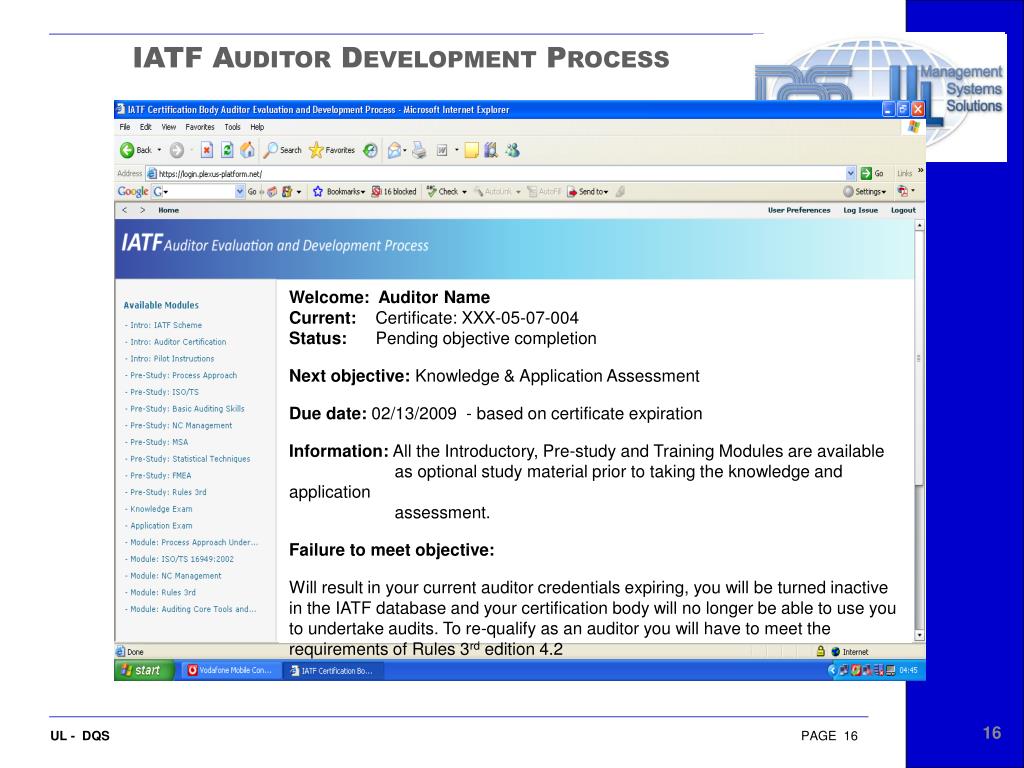 iatf auditor process development normal notes open password date