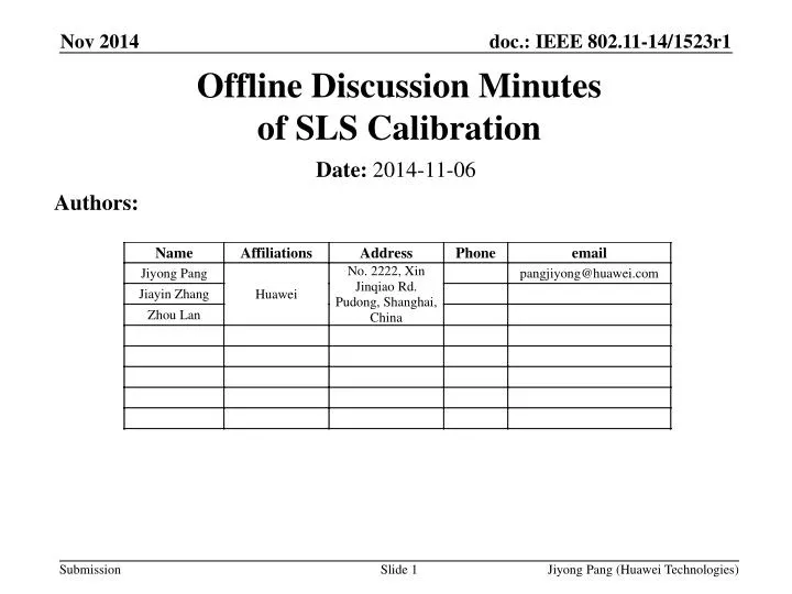 PPT Offline Discussion Minutes of SLS Calibration PowerPoint
