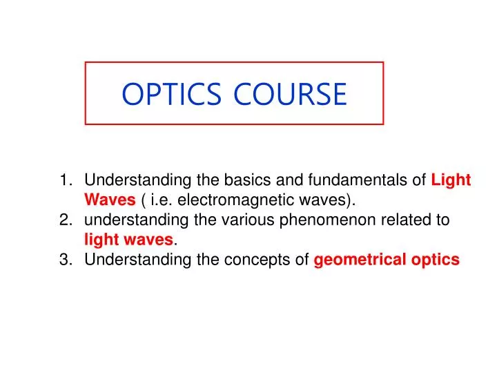 PPT OPTICS COURSE PowerPoint Presentation, free download ID6887309