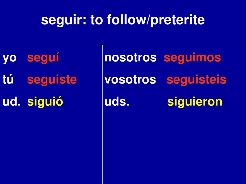 seguir: to follow/preterite.
