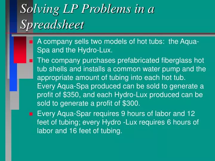 PPT Solving LP Problems in a Spreadsheet PowerPoint Presentation