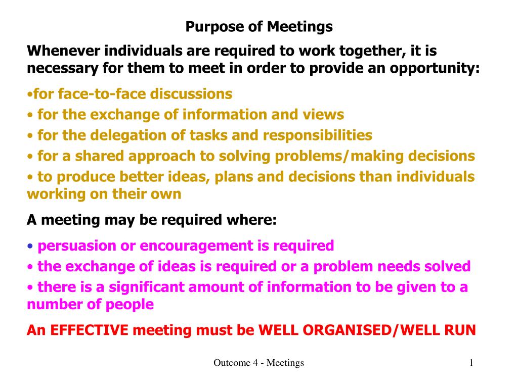 Meeting types and the purposes