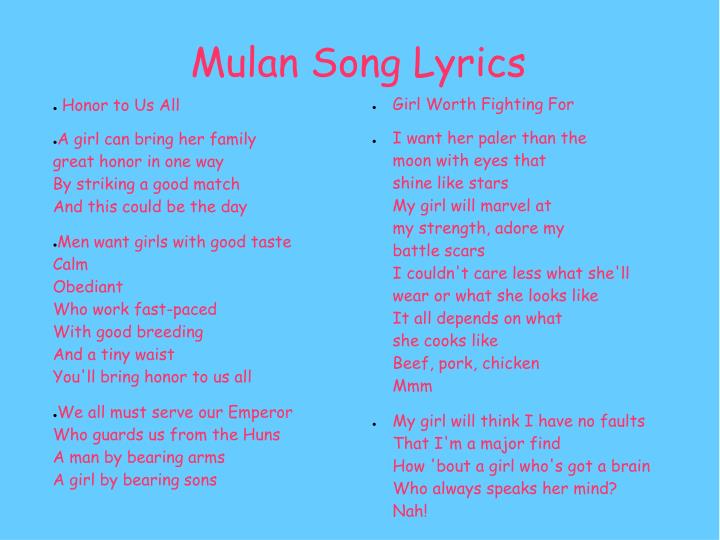 Lyrics To Be A Man From Mulan PPT - What Are Fairy Tales Really Saying? PowerPoint Presentation - ID