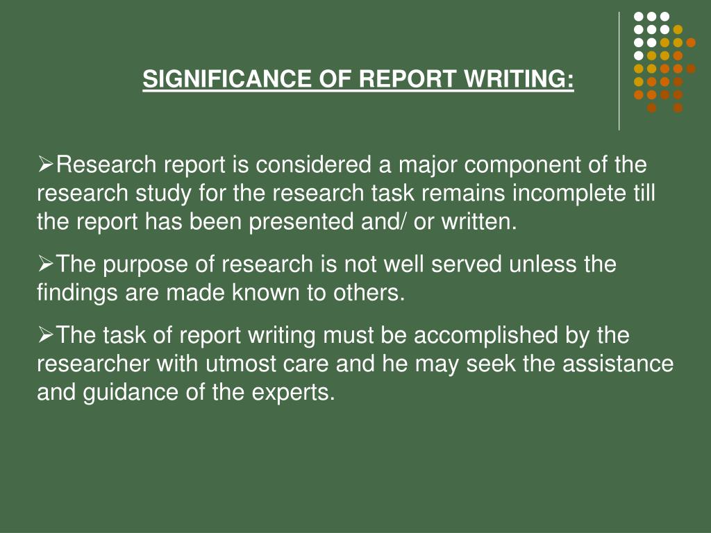 discuss the importance of research report writing