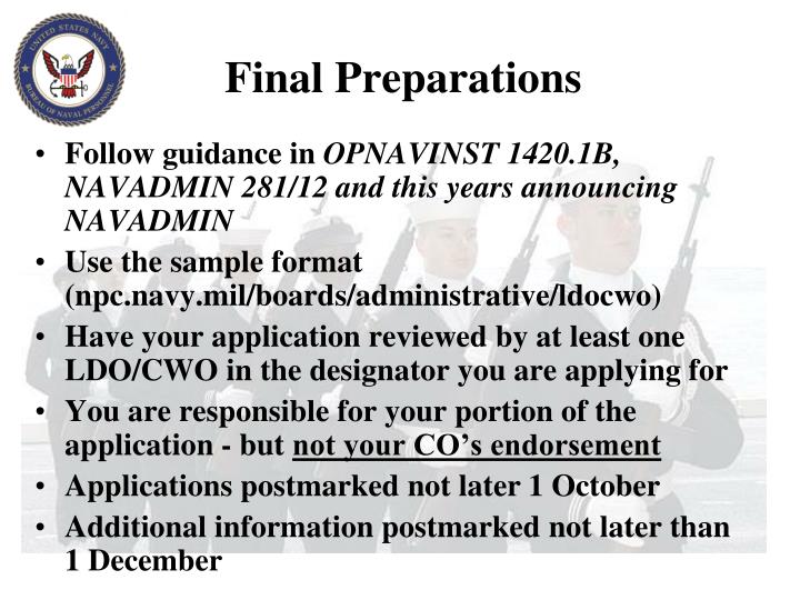 ppt limited duty officer chief warrant officer applicant brief opnavinst 1420 1b