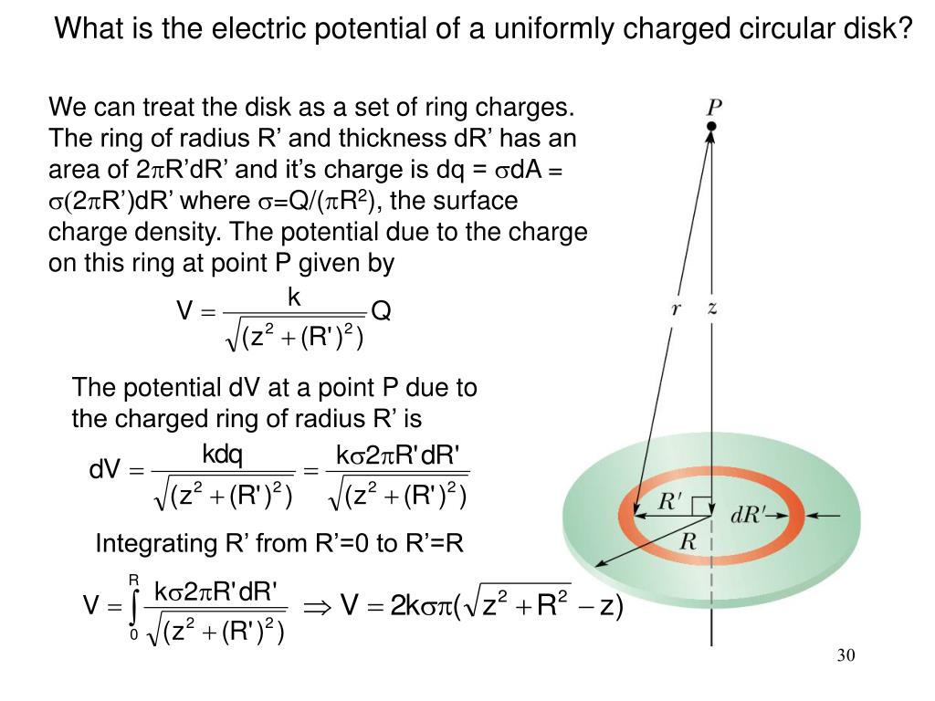 SOLVED: Texts: For the next six problems, consider a uniformly charged disk  of radius R. The total charge on the disk is Q. To find the electric  potential and field at a