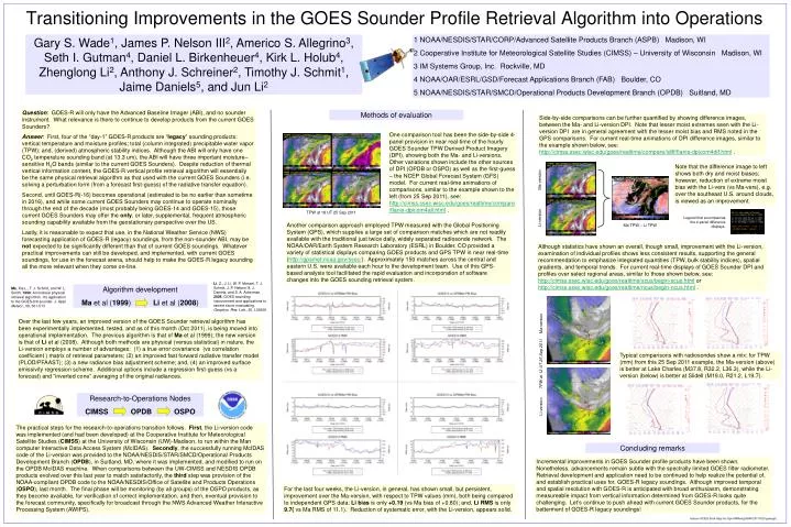 transitioning improvements in the goes sounder profile retrieval algorithm into operations n.