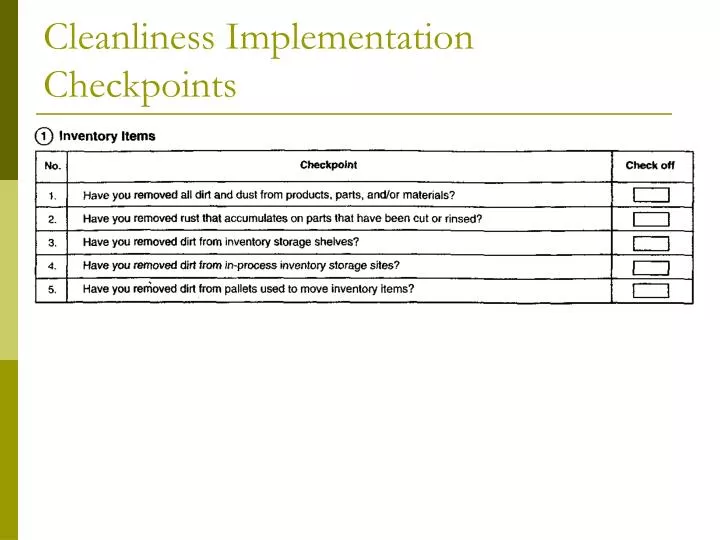 cleanliness implementation checkpoints n.