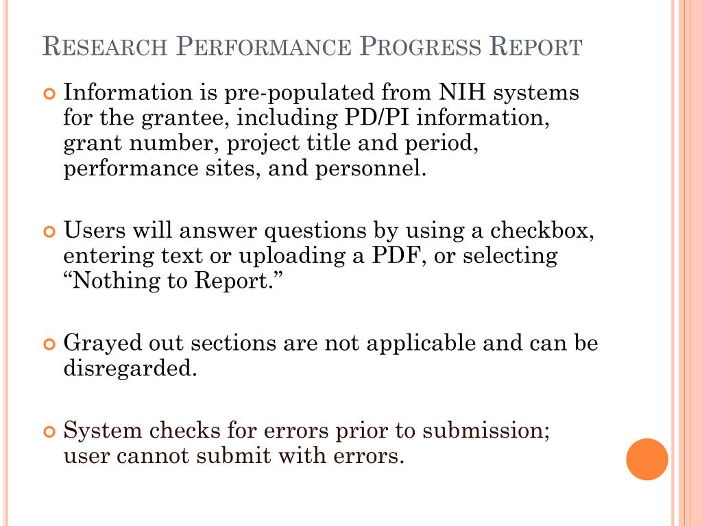 research performance progress reports