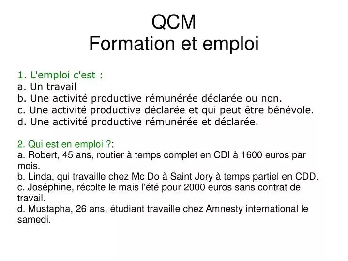 Qcm Code PPT - QCM Formation et emploi PowerPoint Presentation, free download ...