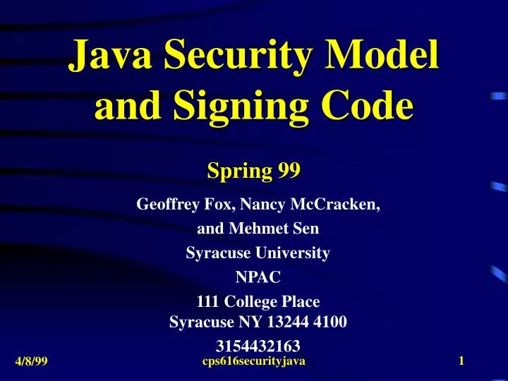 java security model and signing code spring 99 n.