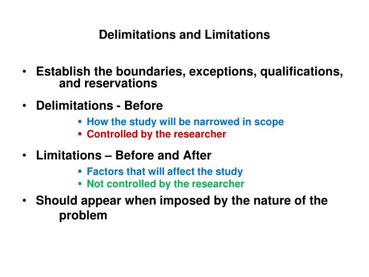 comparison between limitation and delimitation in research