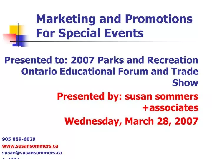 marketing and promotions for special events n.