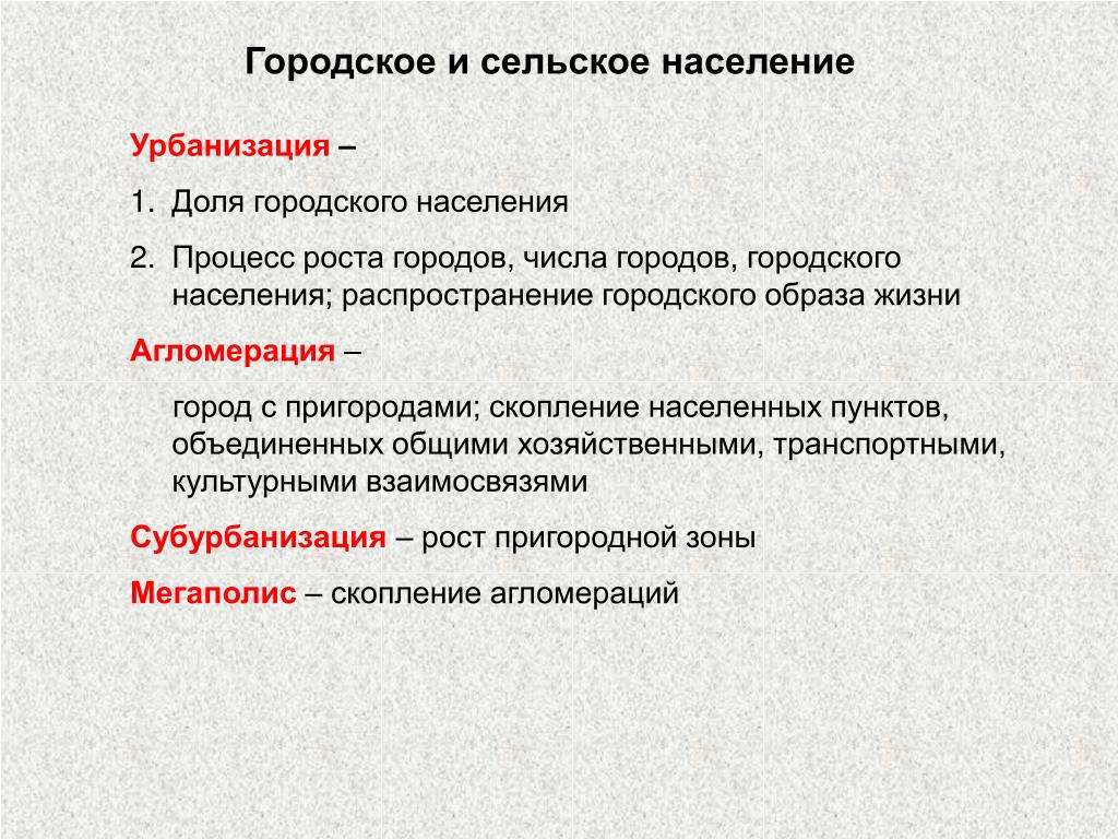 Городское и сельское население урбанизация презентация