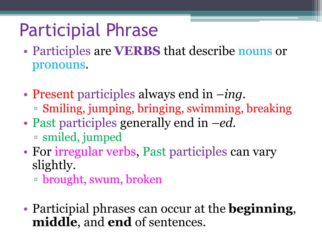 Participle Phrase Worksheet