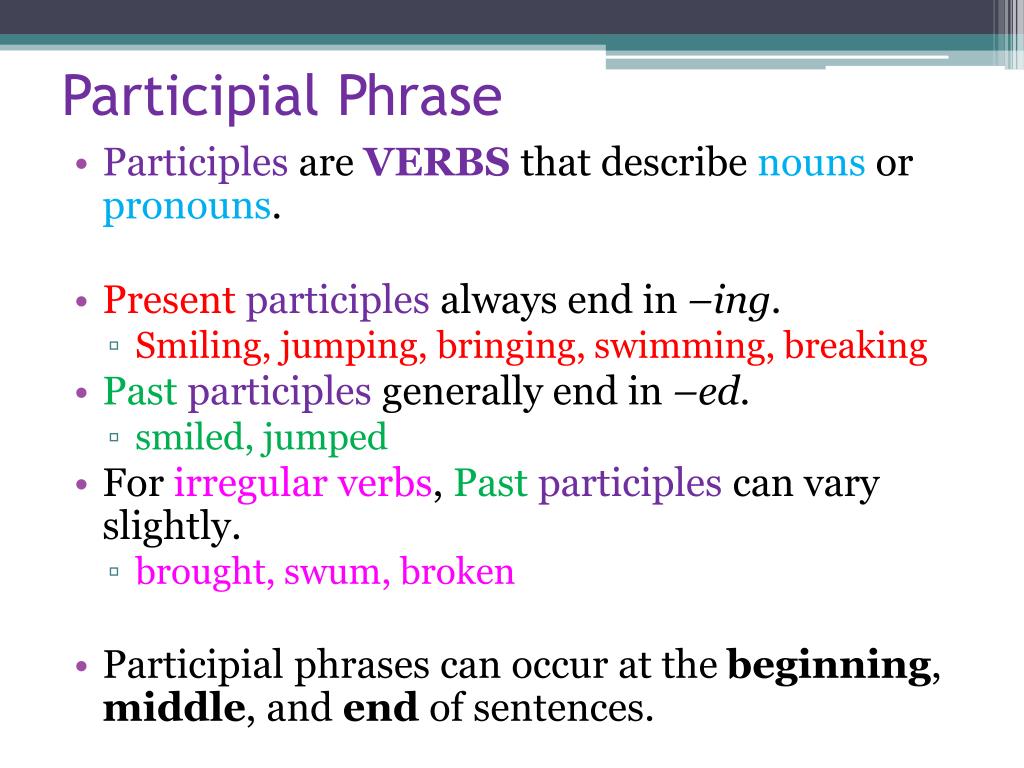  Begin Participle Grammar Bytes The Participle Phrase 2019 01 10