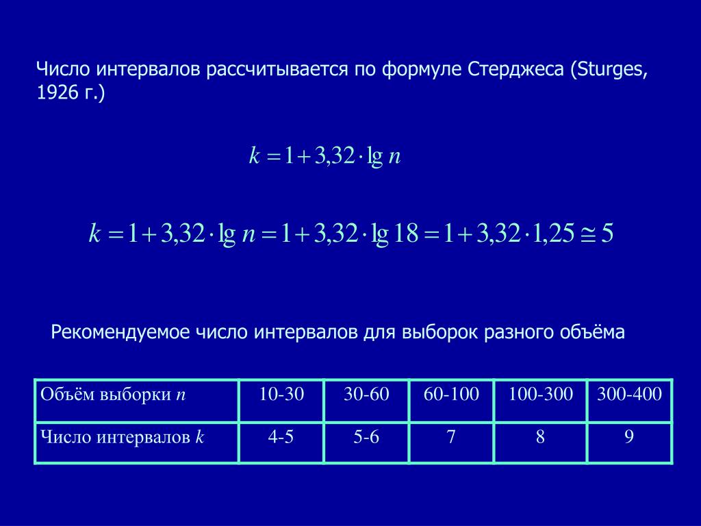 Выборка чисел. Количество интервалов в выборке рекомендуется определять по формуле. Формула стерджесса. Количество интервалов формула. Формула стерджесса интервал.