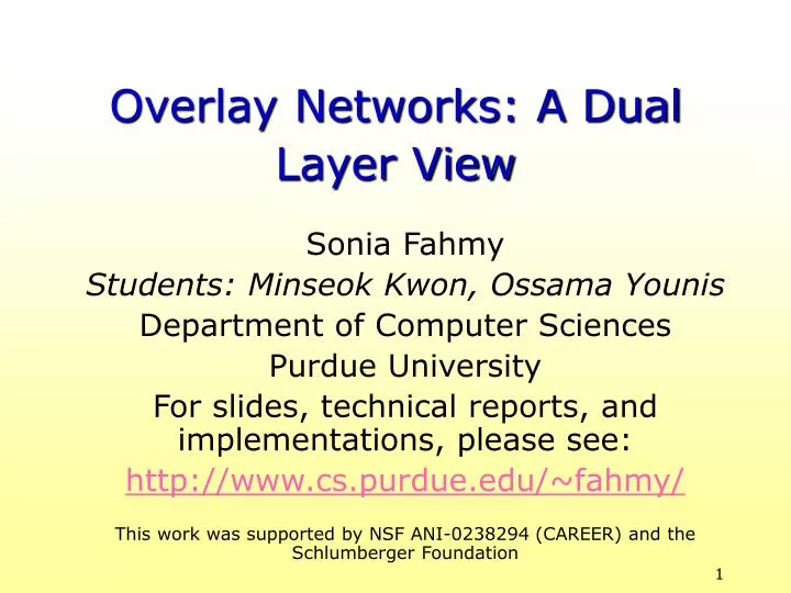 overlay networks a dual layer view n.