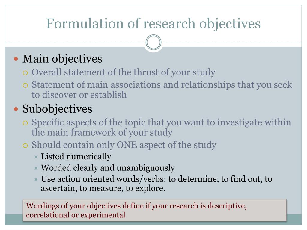 formulation of research objectives slideshare