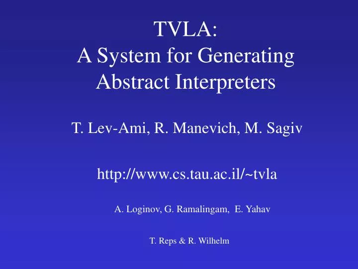 tvla a system for generating abstract interpreters n.