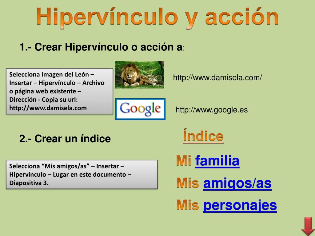 PPT - 1.- Crear Hipervínculo o acción a : PowerPoint Presentation, free  download - ID:6956222