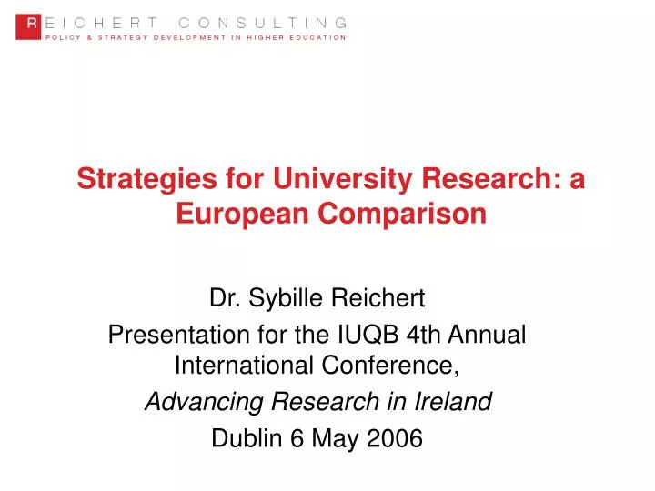 strategies for university research a european comparison n.