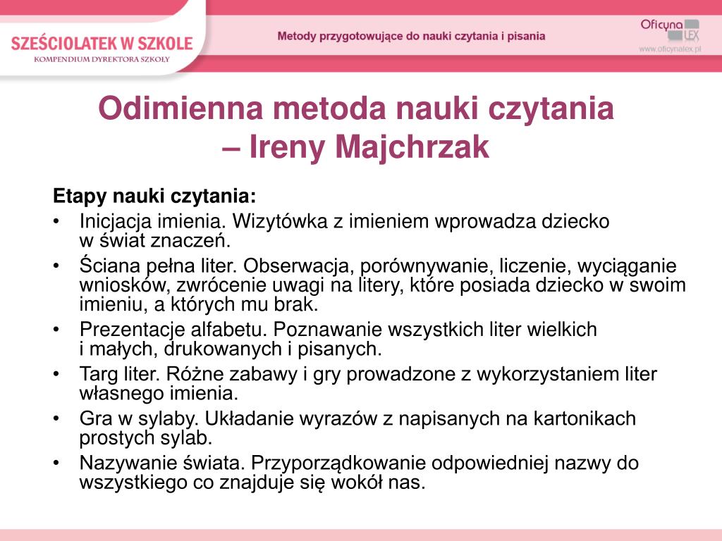 Metody Nauki Czytania I Pisania PPT - Metody przygotowujące do nauki czytania i pisania PowerPoint