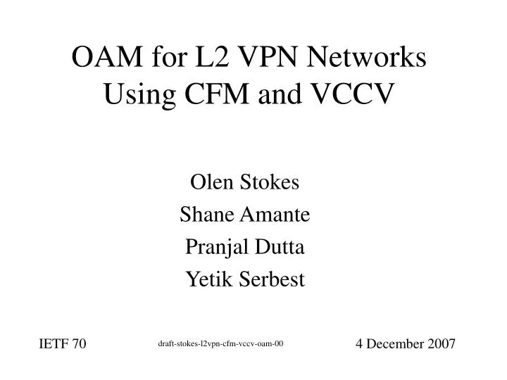 oam for l2 vpn networks using cfm and vccv n.