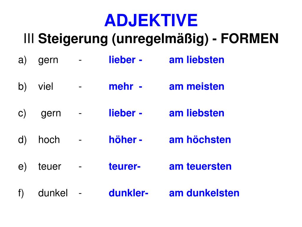PPT - ADJEKTIVE Steigerung PowerPoint Presentation, free download -  ID:6969312