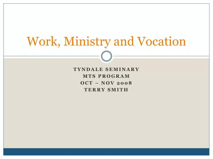 work ministry and vocation n.