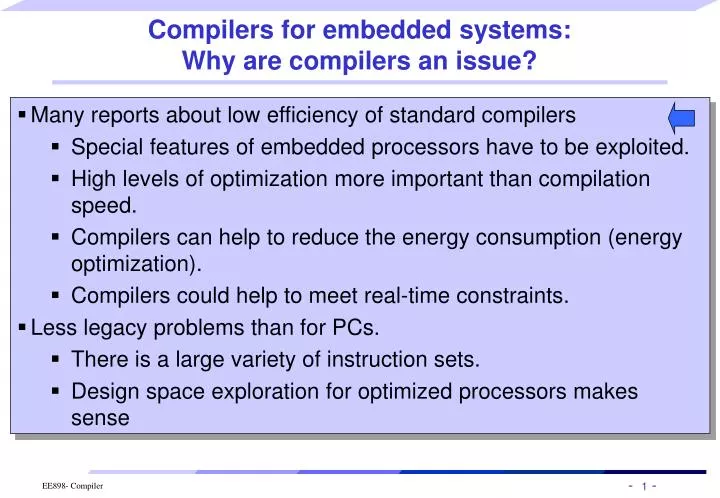 PPT - Compilers for embedded systems: Why are compilers an issue ...
