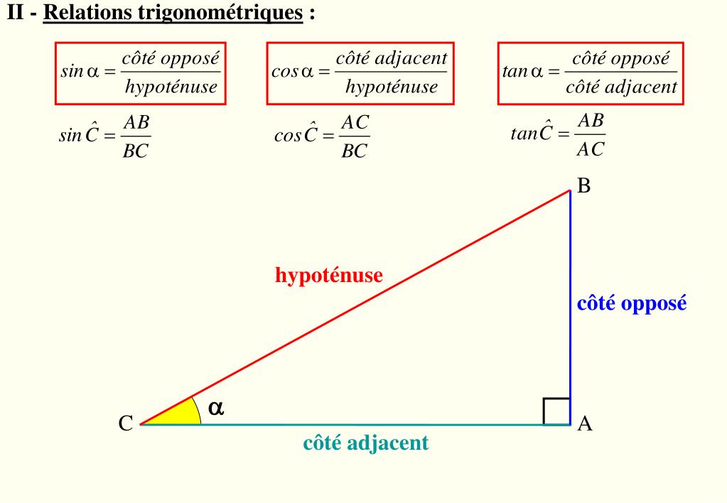 Calculer L'hypoténuse D'un Triangle Rectangle Avec Un Angle PPT - Relations trigonométriques dans le triangle rectangle PowerPoint