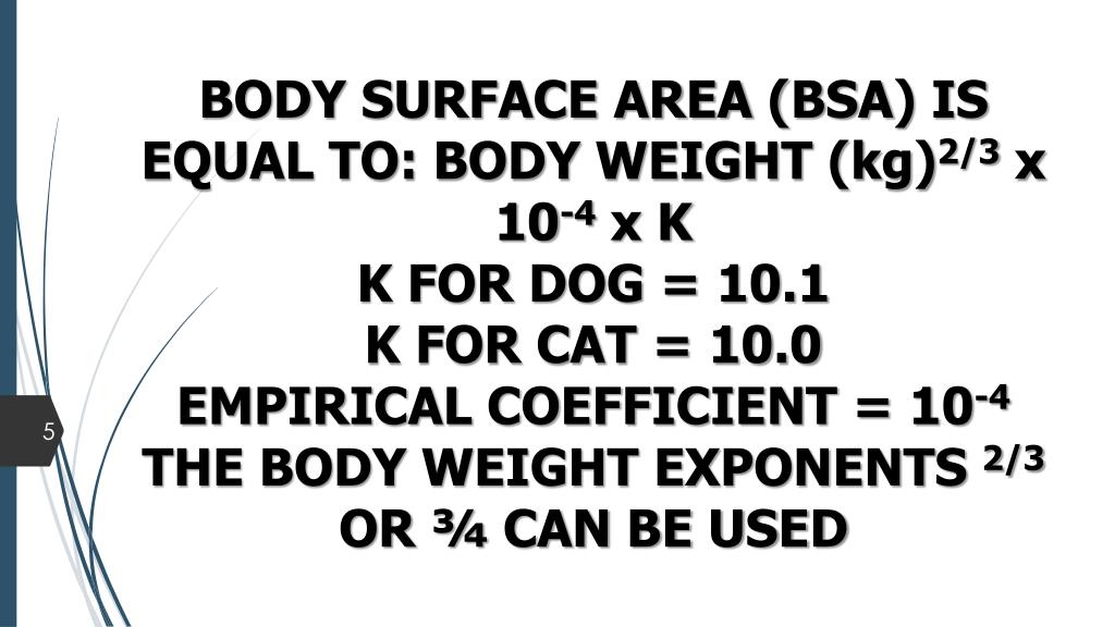 PPT BODY SURFACE AREA ( BSA ) IS EQUAL TO BODY WEIGHT (kg) 2/3 x 10