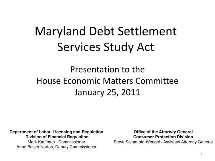 PPT Maryland Debt Settlement Services Study Act PowerPoint