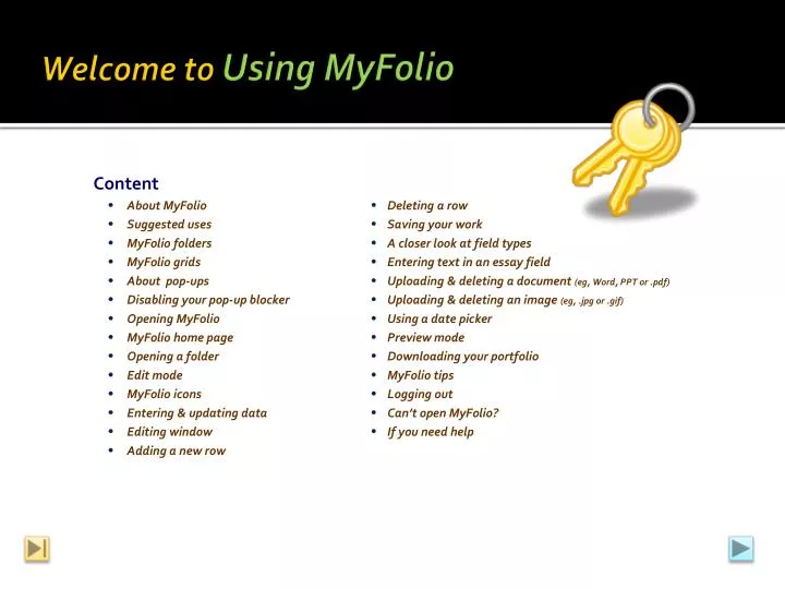 welcome to using myfolio n.